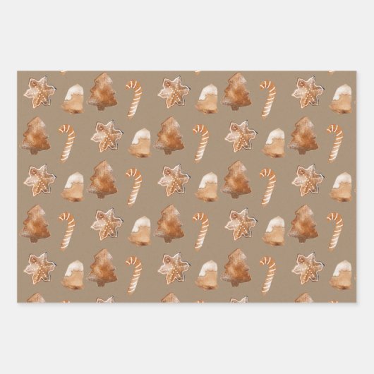 Rustic Kraft Gingerbrot Tree Star Bell Candy Cane Geschenkpapier Set (Vorderseite 2)