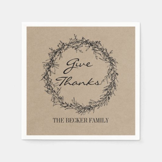 Rustic Kraft Give Danke Erntedank Napkins Serviette (Vorderseite)
