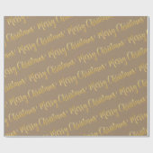 Rustic Kraft Gold Calligraphy Frohe Weihnachten Geschenkpapier (Flach)
