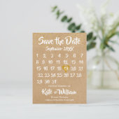 Rustic Kraft Gold Heart Calendar Save the Date Ankündigungspostkarte (Stehend Vorderseite)