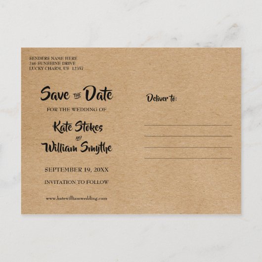 Rustic Kraft Gold Heart Calendar Save the Date Ankündigungspostkarte (Rückseite)