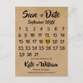 Rustic Kraft Gold Heart Calendar Save the Date Ankündigungspostkarte (Vorderseite)