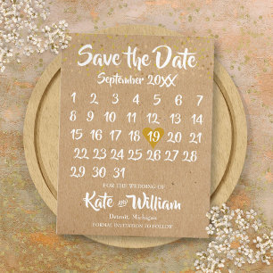 Rustic Kraft Gold Heart Calendar Save the Date Ankündigungspostkarte