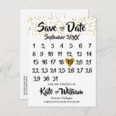 Rustic Kraft Gold Heart Calendar Save the Date Ankündigungspostkarte (Vorne/Hinten)