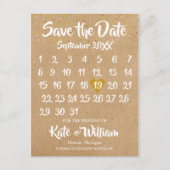 Rustic Kraft Gold Heart Calendar Save the Date Ankündigungspostkarte (Vorderseite)