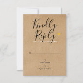 Rustic Kraft Gold Heart Chic Script Wedding RSVP Karte (Vorderseite)