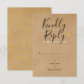 Rustic Kraft Gold Heart Chic Script Wedding RSVP Karte (Vorne/Hinten)