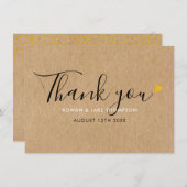 Rustic Kraft Gold Hearts Elegantes Skript Dankeskarte (Vorne/Hinten)