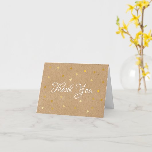 Rustic Kraft Gold Hearts Script Vielen Dank Karte (Gelbe Blume)