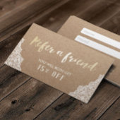 Rustic Kraft Gold Script White Lace Referenz Empfehlungskarte