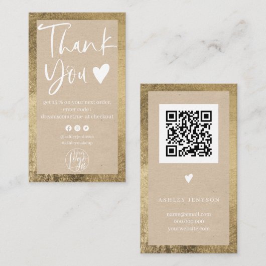 Rustic kraft gold white logo order danke visitenkarte (Vorne/Hinten)
