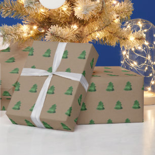 Rustic Kraft Green Christmas Trees Geschenkpapier