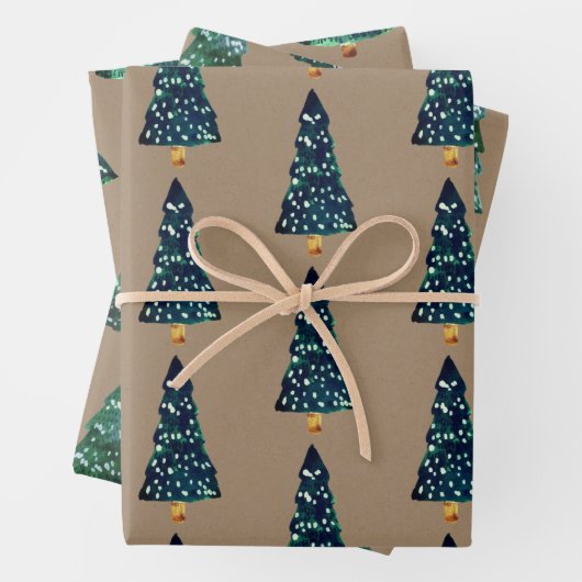 Rustic Kraft Green liess Weihnachtsbaumen auf. Geschenkpapier Set (Beispiel)
