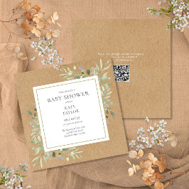 Rustic Kraft Greeneral Neutral QR Code Babydusche Einladung