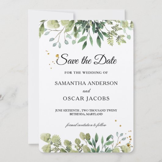 Rustic Kraft Greenery Watercolor Save The Date (Vorderseite)