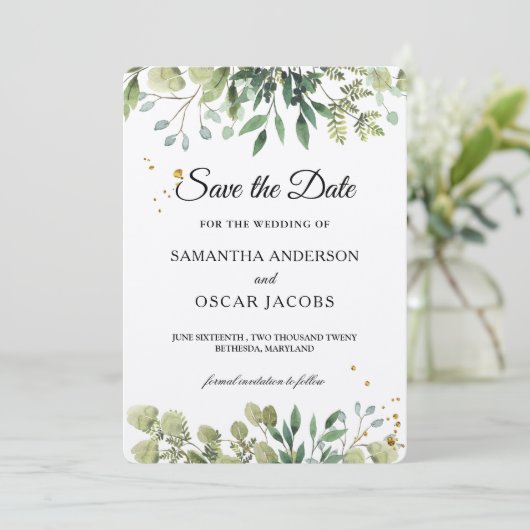 Rustic Kraft Greenery Watercolor Save The Date (Stehend Vorderseite)