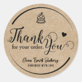Rustic Kraft hausgemachte Bäckerei Danke Runder Aufkleber (Vorderseite)