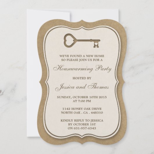 Rustic Kraft Heart Key Neue Zuhause Housewarming Einladung (Vorderseite)