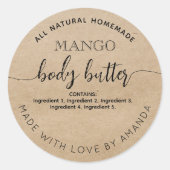 Rustic kraft Homemade BODY BUTTER Label Runder Aufkleber (Vorderseite)