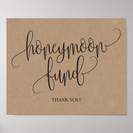 Rustic Kraft Honeymoon Fund Wedding Sign Poster (Vorne)