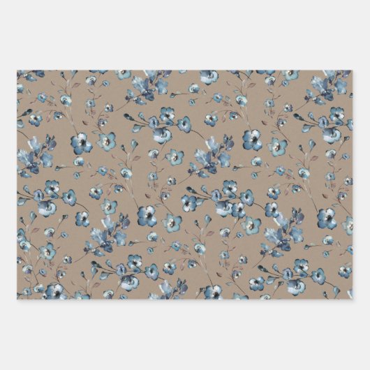 Rustic Kraft Hübsch Dusty Blue Small Flower Garden Geschenkpapier Set (Vorderseite 2)