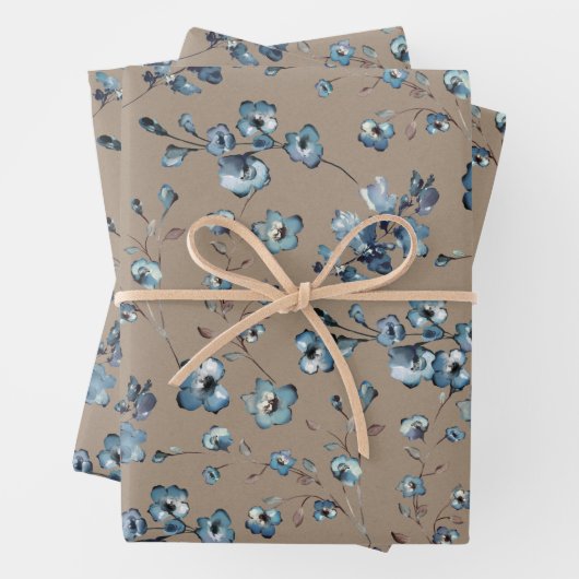 Rustic Kraft Hübsch Dusty Blue Small Flower Garden Geschenkpapier Set (Beispiel)