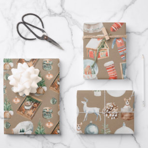 Rustic Kraft Hygge Gemütliches Weihnachtswinterdek Geschenkpapier Set