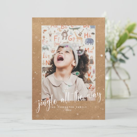Rustic Kraft Jingle All The Way Script 2 Foto Karte (Stehend Vorderseite)