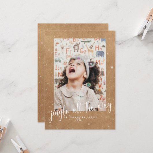 Rustic Kraft Jingle All The Way Script 2 Foto Karte (Vorderseite/Rückseite Beispiel)