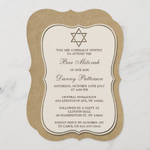 Rustic Kraft jüdischer Star von David Bar Mitzvah Einladung