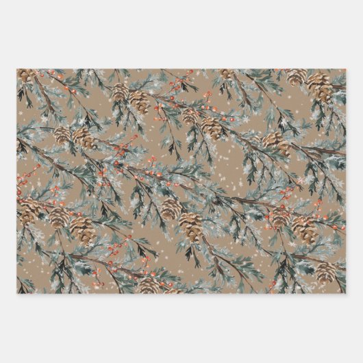 Rustic Kraft Kardinal Juniper Branchen Berries 2 Geschenkpapier Set (Vorderseite 2)