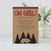 Rustic Kraft Kariert Oh Girl Baby Dusche Einladung (Stehend Vorderseite)