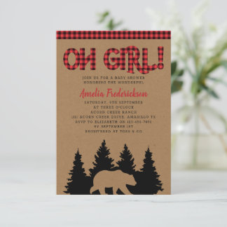 Rustic Kraft Kariert Oh Girl Baby Dusche Einladung