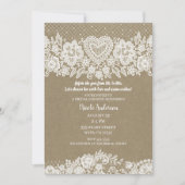 Rustic Kraft & Lace Bauernhof Brautparty Einladung (Vorderseite)