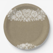 Rustic Kraft & Lace Farmhouse Barn Chic Pappteller (Vorderseite)