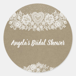 Rustic Kraft & Lace Farmhouse Barn Chic Runder Aufkleber