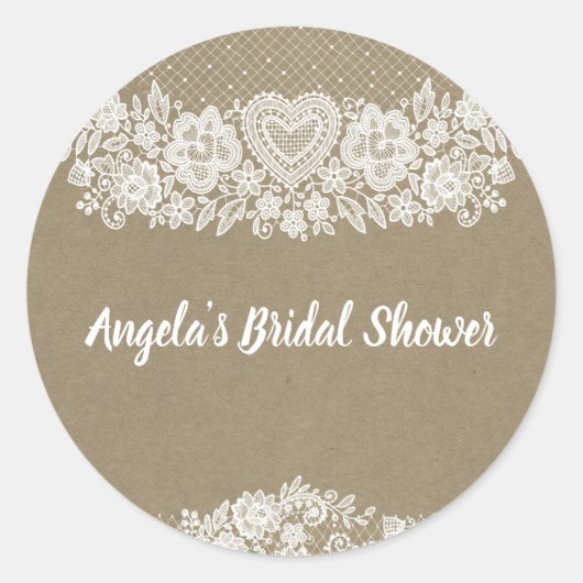 Rustic Kraft & Lace Farmhouse Barn Chic Runder Aufkleber (Vorderseite)