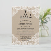 Rustic Kraft Lace Outdoor Tipi Zent Wedding Einladung (Stehend Vorderseite)