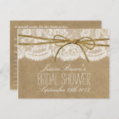 Rustic Kraft Lace Twine Bow Brautparty Rezept Einladungspostkarte (Vorne/Hinten)