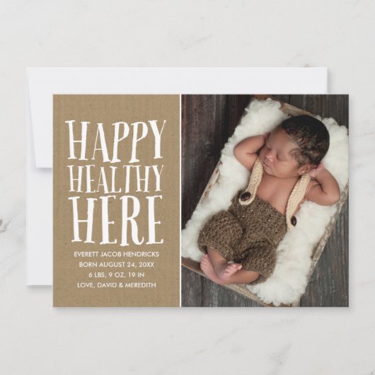 Rustic Kraft Letting Foto Geburtserklärung Ankündigung (Vorderseite)