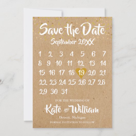 Rustic Kraft Liebe Herzkalender Save the Date (Vorderseite)