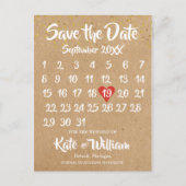 Rustic Kraft Liebe Herzkalender Save the Date Ankündigungspostkarte (Vorderseite)
