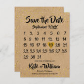 Rustic Kraft Liebe Herzkalender Save the Date Ankündigungspostkarte (Vorne/Hinten)