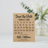 Rustic Kraft Liebe Herzkalender Save the Date Ankündigungspostkarte (Stehend Vorderseite)