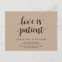 Rustic Kraft, Liebe ist geduldig, Hochzeit verscho Postkarte