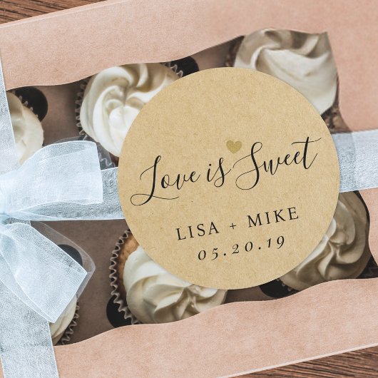 Rustic Kraft Liebe ist Sweet Gastgeschenk Hochzeit Runder Aufkleber