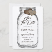 Rustic Kraft Mason Jar Burlap Hearts Wedding Save The Date (Vorderseite)