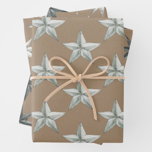 Rustic Kraft Metal Skandinavien Holiday Star Geschenkpapier Set (Beispiel)