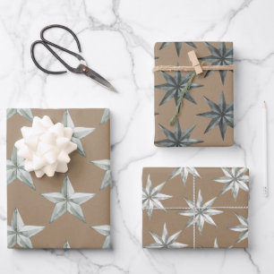 Rustic Kraft Metal Skandinavien Holiday Star Geschenkpapier Set
