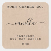 Rustic Kraft Minimalistisch Candle Label Quadratischer Aufkleber (Vorderseite)